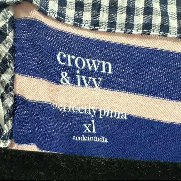 Crown & Ivy Women's X-Large Shirt Pink White Stripe 3/4 Sleeve Casual Top - Picture 4 of 10